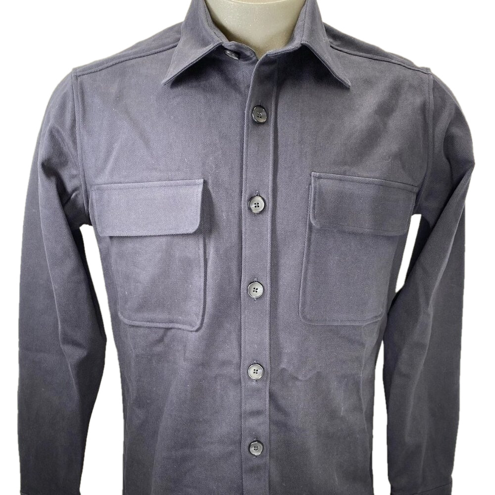 NEW TINTORIA MATTEI Men's Button-Up Shirt Navy Blue Size 15.5 / 39 Flap Pockets